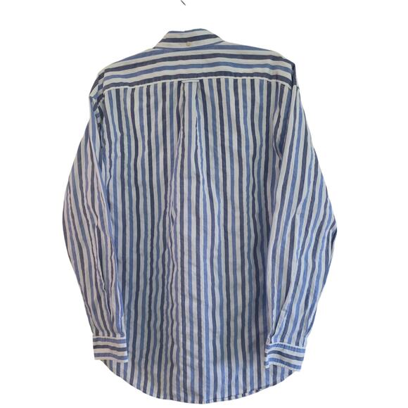 Faconnable Shirt Men's L Blue White Bold Stripe Textured Cotton Button Down - Picture 3 of 10
